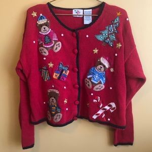 Vintage 90s beaded teddy bear Christmas sweater